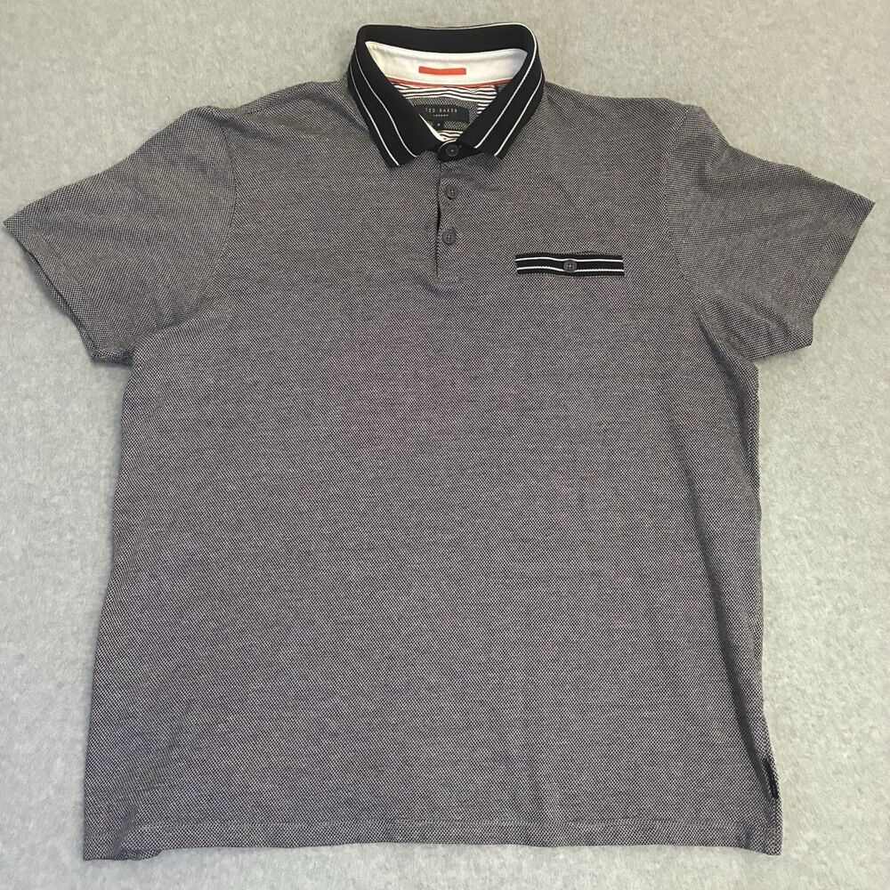 Ted Baker London Men’s Polo Shirt Size 6 Black White Textured Short Sleeve